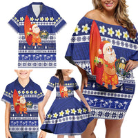 Nauru Christmas Family Matching Off Shoulder Short Dress and Hawaiian Shirt Cute Santa Coat Of Arms Merry Xmas - Polynesian Pride