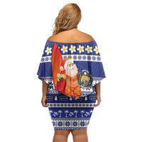 Nauru Christmas Family Matching Off Shoulder Short Dress and Hawaiian Shirt Cute Santa Coat Of Arms Merry Xmas - Polynesian Pride