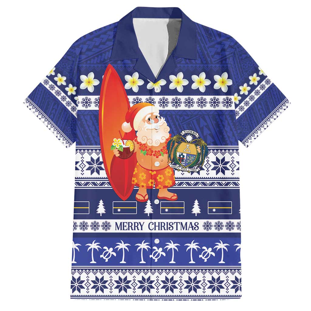 Nauru Christmas Family Matching Short Sleeve Bodycon Dress and Hawaiian Shirt Cute Santa Coat Of Arms Merry Xmas - Polynesian Pride