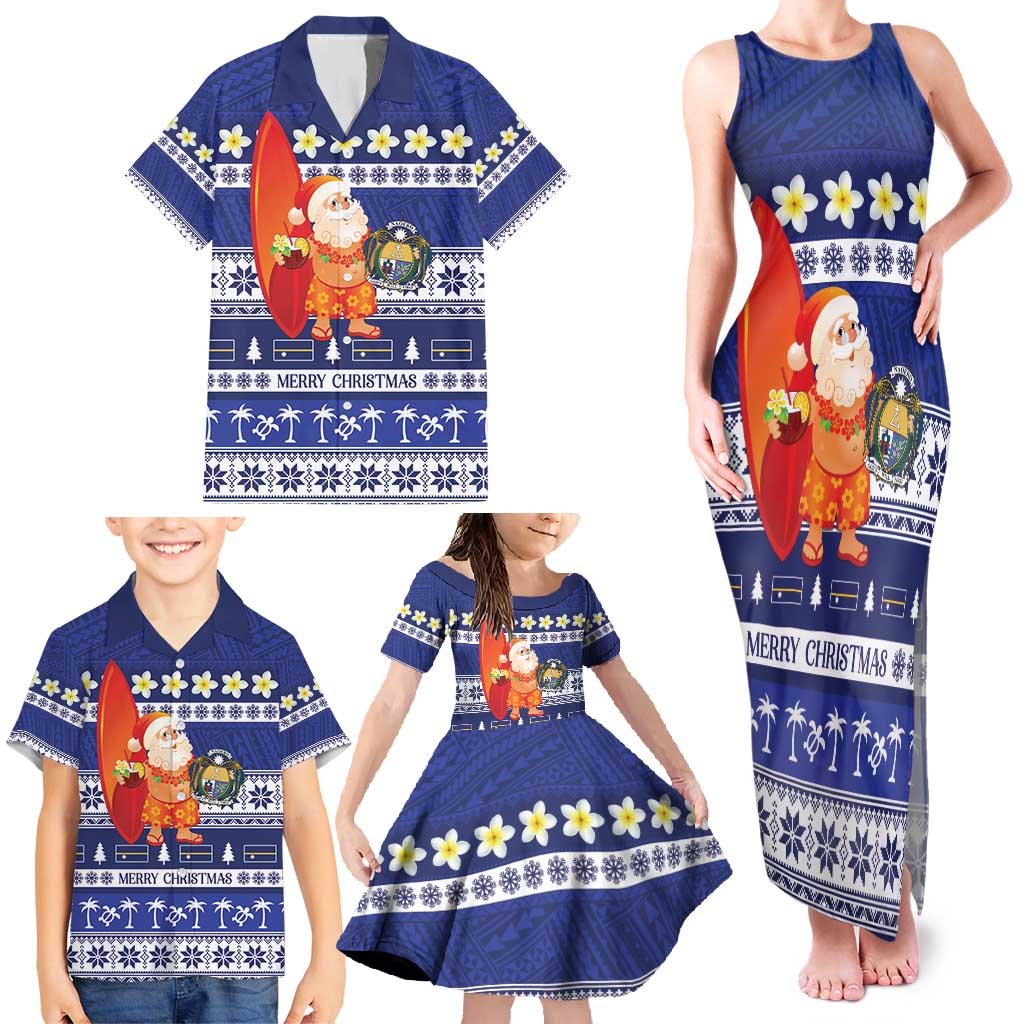 Nauru Christmas Family Matching Tank Maxi Dress and Hawaiian Shirt Cute Santa Coat Of Arms Merry Xmas - Polynesian Pride