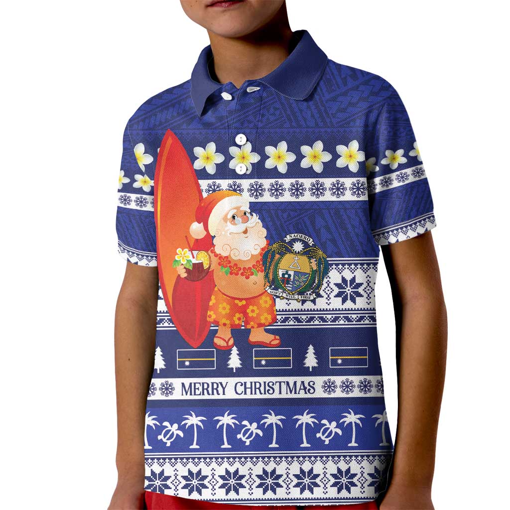 Nauru Christmas Kid Polo Shirt Cute Santa Coat Of Arms Merry Xmas - Polynesian Pride