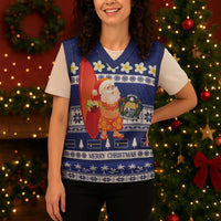 Nauru Christmas Knitted V-Neck Vest Cute Santa Coat Of Arms Merry Xmas - Polynesian Pride