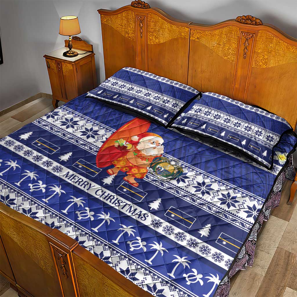 Nauru Christmas Quilt Bed Set Cute Santa Coat Of Arms Merry Xmas - Polynesian Pride