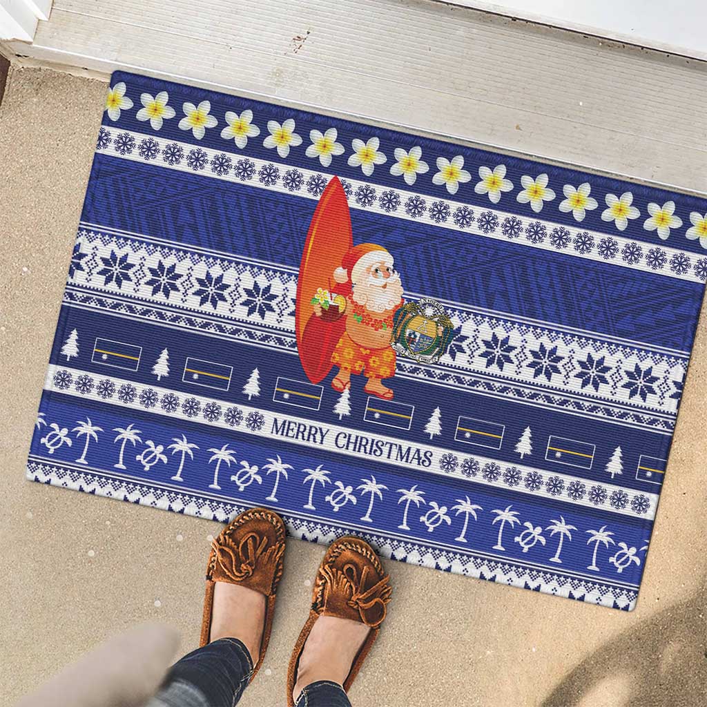 Nauru Christmas Rubber Doormat Cute Santa Coat Of Arms Merry Xmas - Polynesian Pride