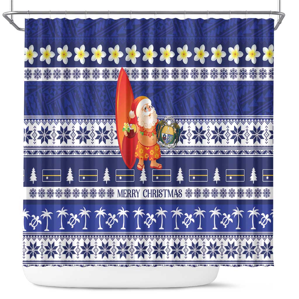 Nauru Christmas Shower Curtain Cute Santa Coat Of Arms Merry Xmas - Polynesian Pride