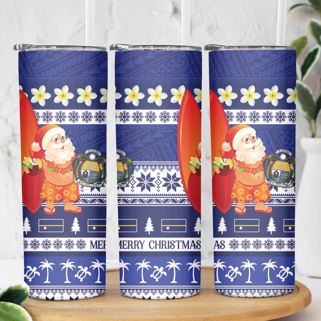 Nauru Christmas Skinny Tumbler Cute Santa Coat Of Arms Merry Xmas - Polynesian Pride