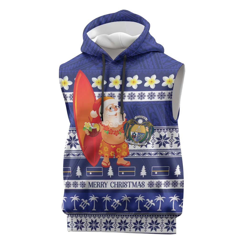 Nauru Christmas Sleeveless Hoodie Cute Santa Coat Of Arms Merry Xmas - Polynesian Pride