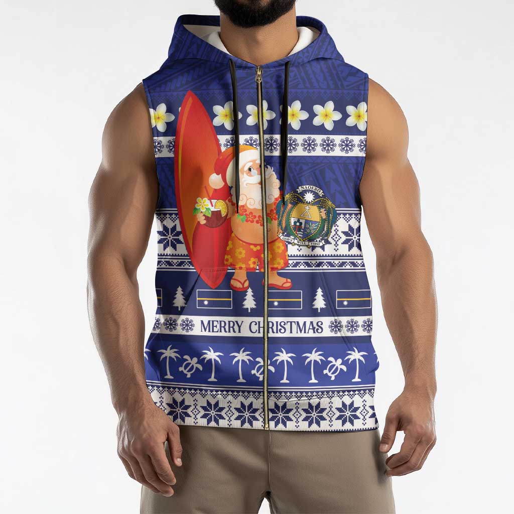 Nauru Christmas Sleeveless Zip Hoodie Cute Santa Coat Of Arms Merry Xmas - Polynesian Pride