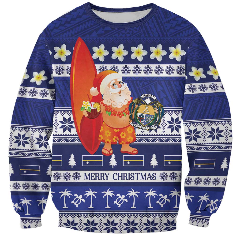 Nauru Christmas Sweatshirt Cute Santa Coat Of Arms Merry Xmas - Polynesian Pride