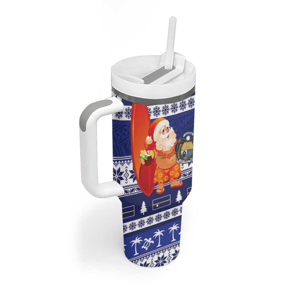 Nauru Christmas Tumbler With Handle Cute Santa Coat Of Arms Merry Xmas - Polynesian Pride