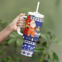 Nauru Christmas Tumbler With Handle Cute Santa Coat Of Arms Merry Xmas - Polynesian Pride