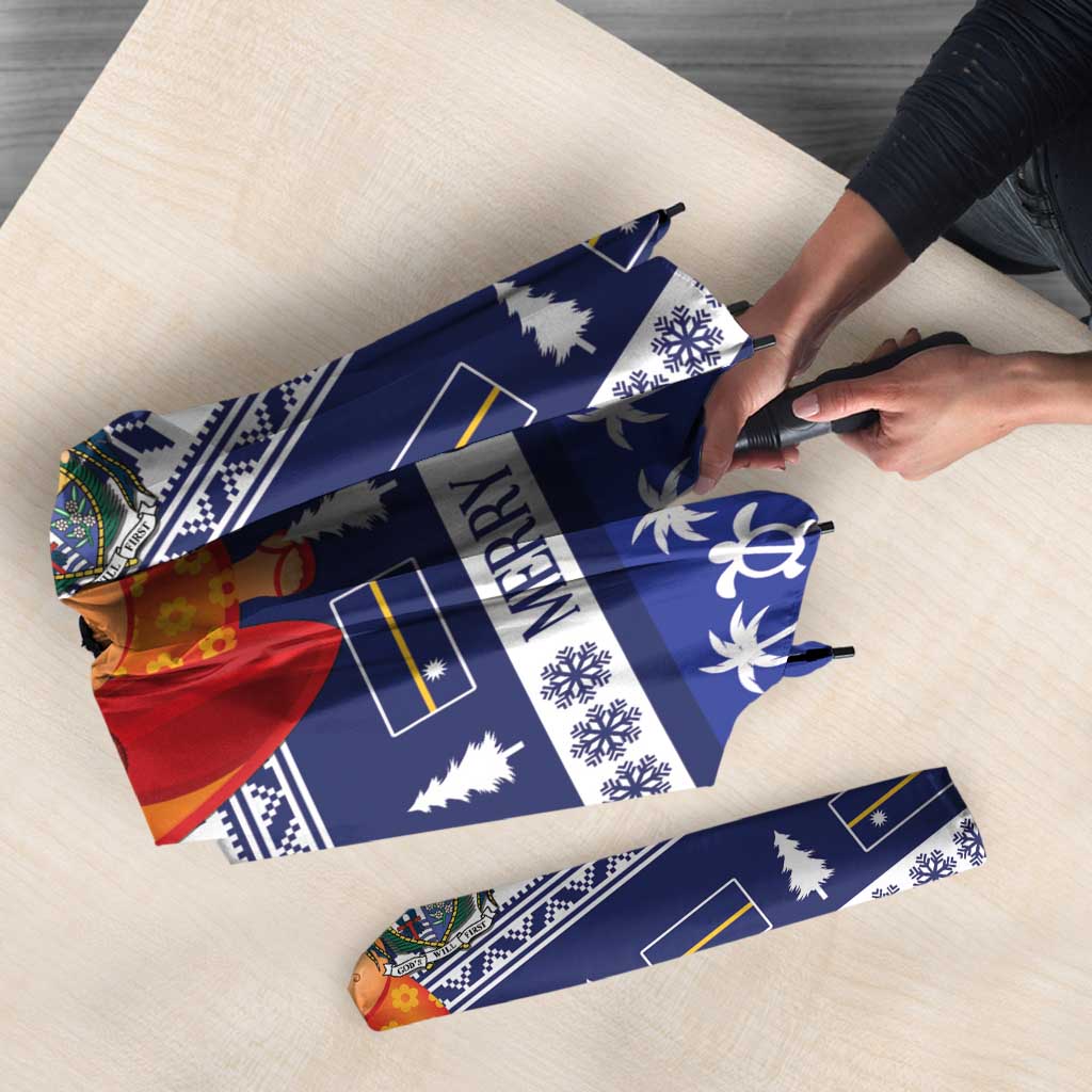 Nauru Christmas Umbrella Cute Santa Coat Of Arms Merry Xmas - Polynesian Pride