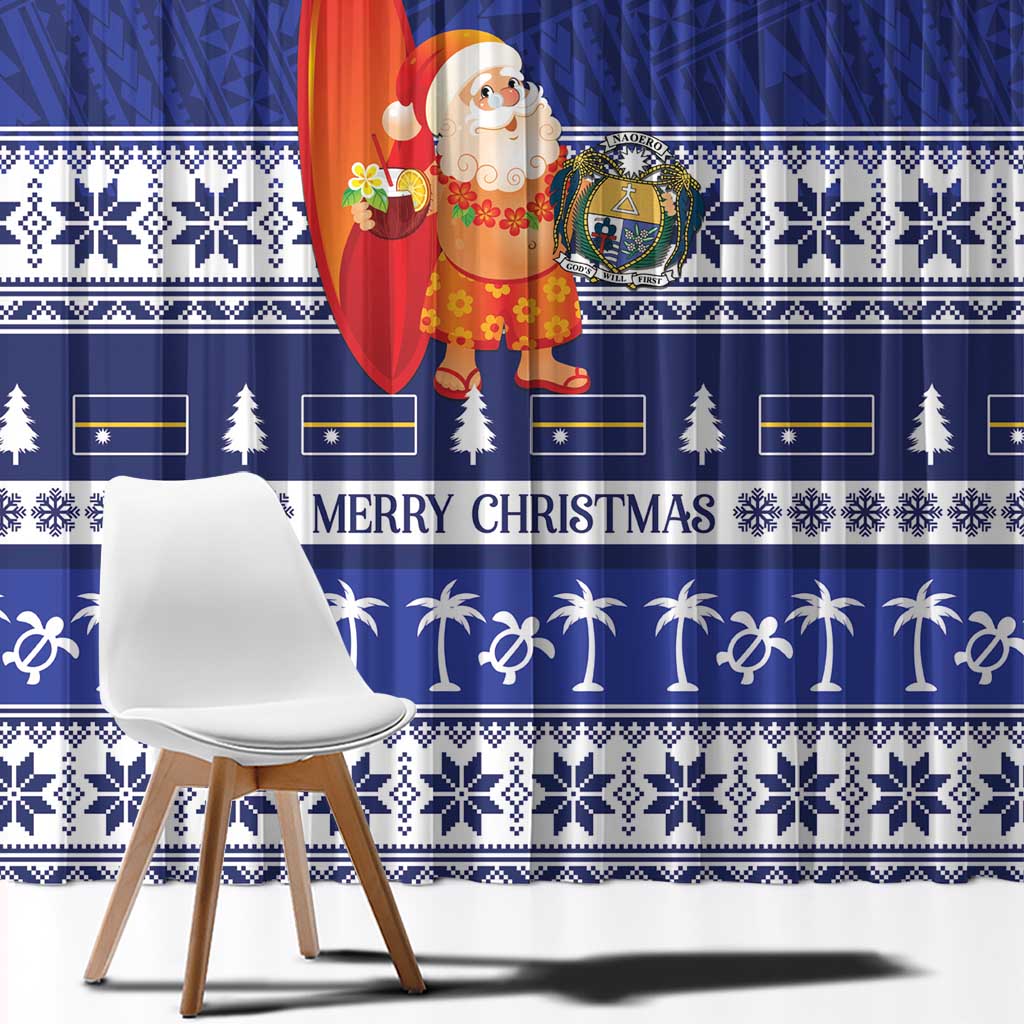 Nauru Christmas Window Curtain Cute Santa Coat Of Arms Merry Xmas - Polynesian Pride