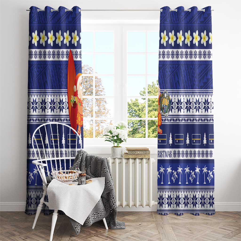 Nauru Christmas Window Curtain Cute Santa Coat Of Arms Merry Xmas - Polynesian Pride