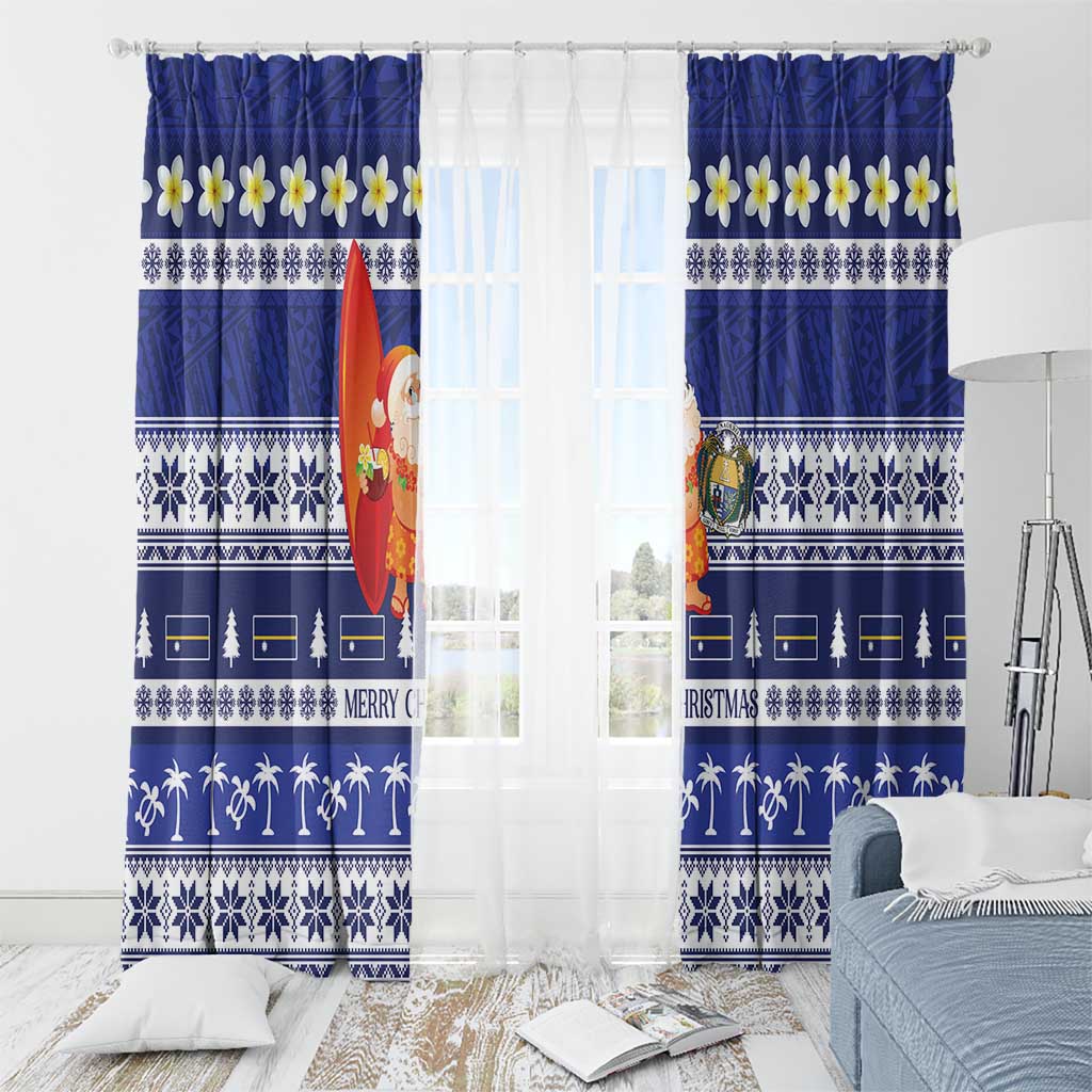Nauru Christmas Window Curtain Cute Santa Coat Of Arms Merry Xmas - Polynesian Pride