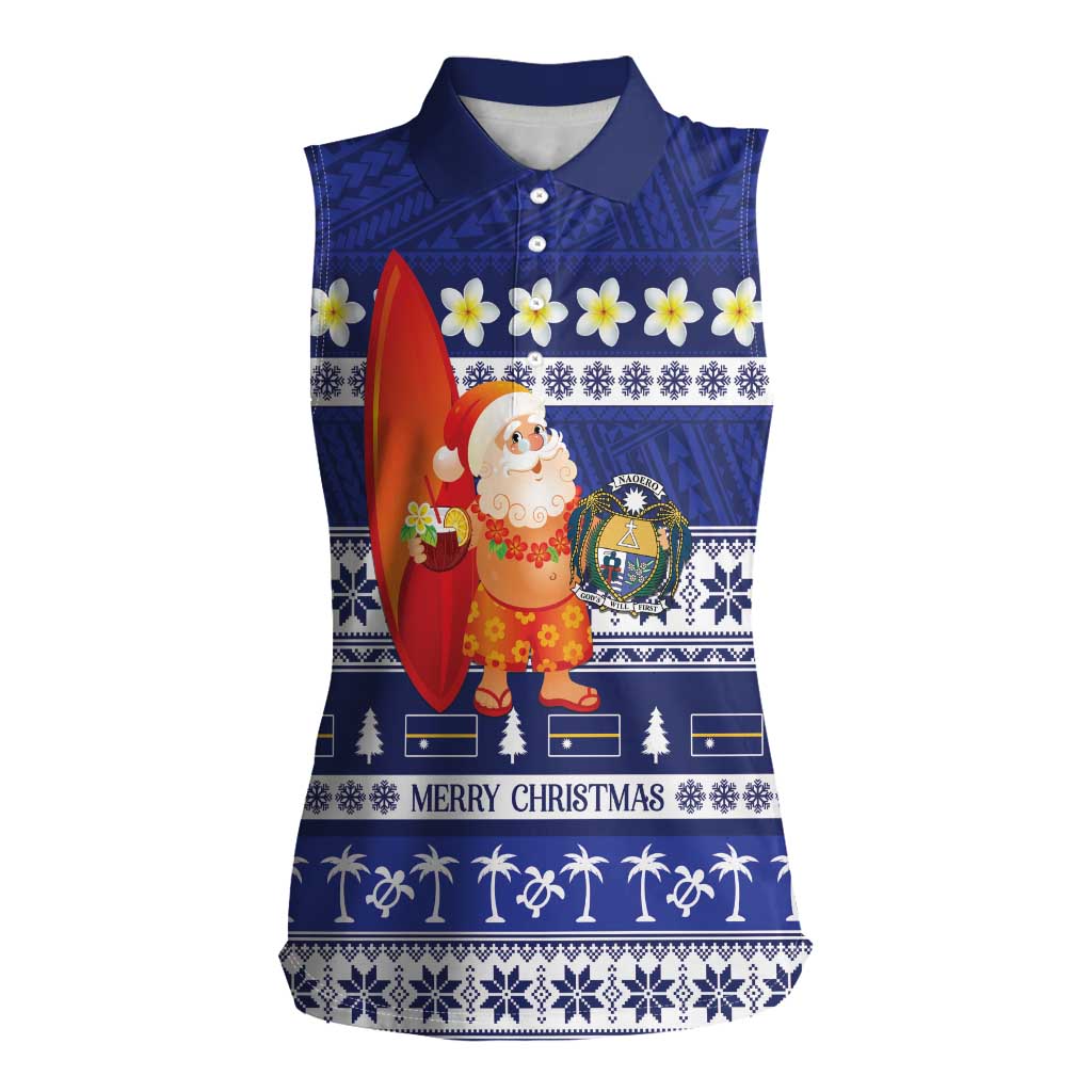 Nauru Christmas Women Sleeveless Polo Shirt Cute Santa Coat Of Arms Merry Xmas - Polynesian Pride