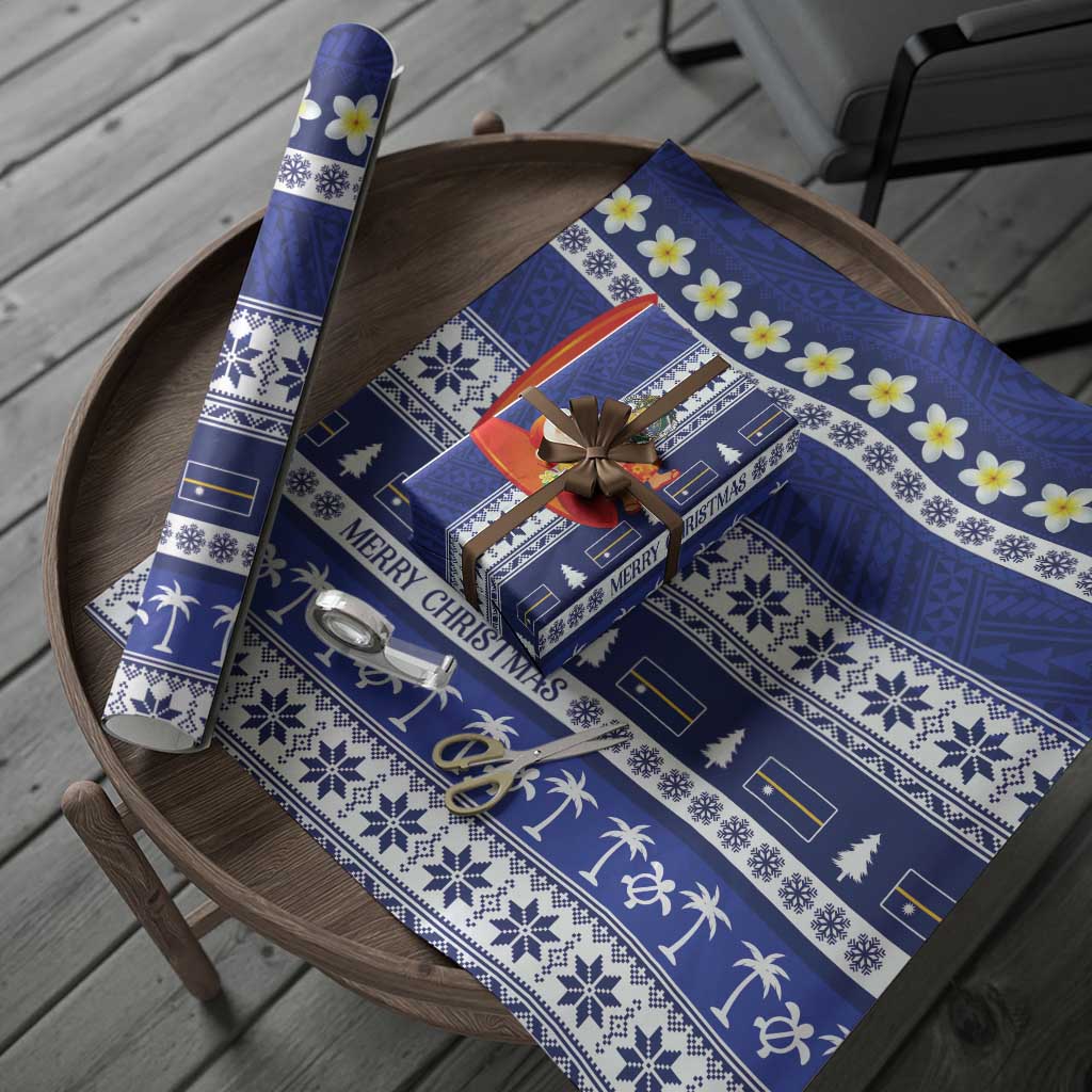 Nauru Christmas Wrapping Paper Cute Santa Coat Of Arms Merry Xmas - Polynesian Pride