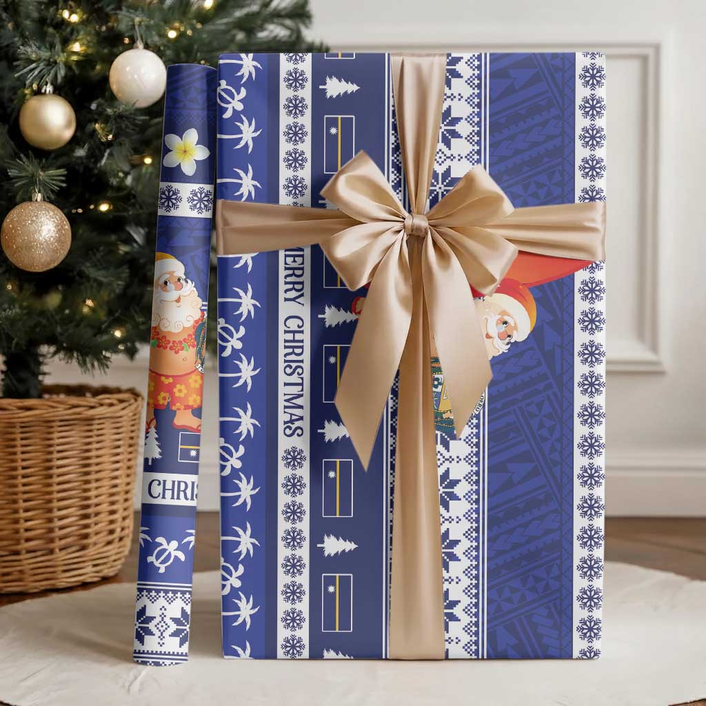 Nauru Christmas Wrapping Paper Cute Santa Coat Of Arms Merry Xmas - Polynesian Pride