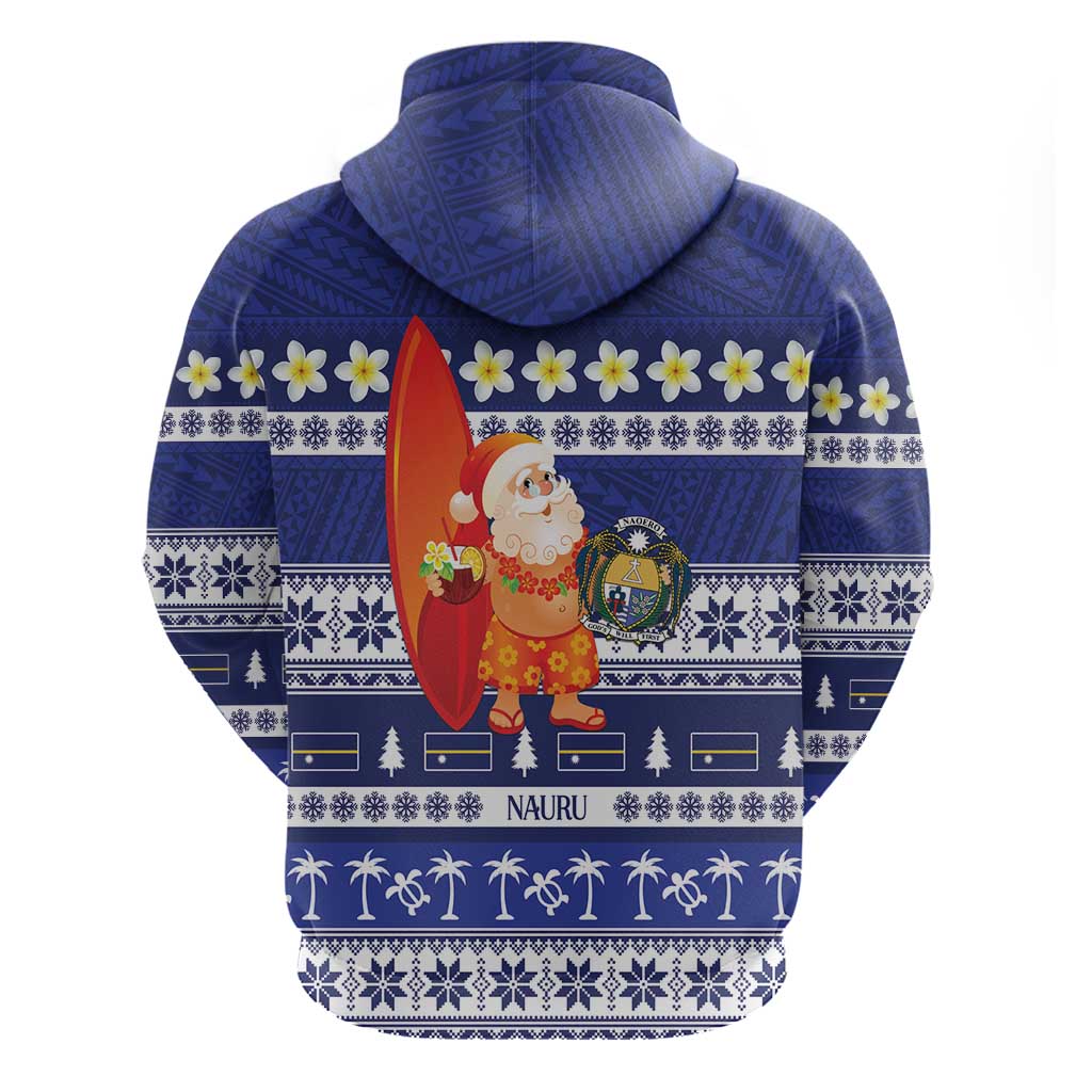 Nauru Christmas Zip Hoodie Cute Santa Coat Of Arms Merry Xmas - Polynesian Pride