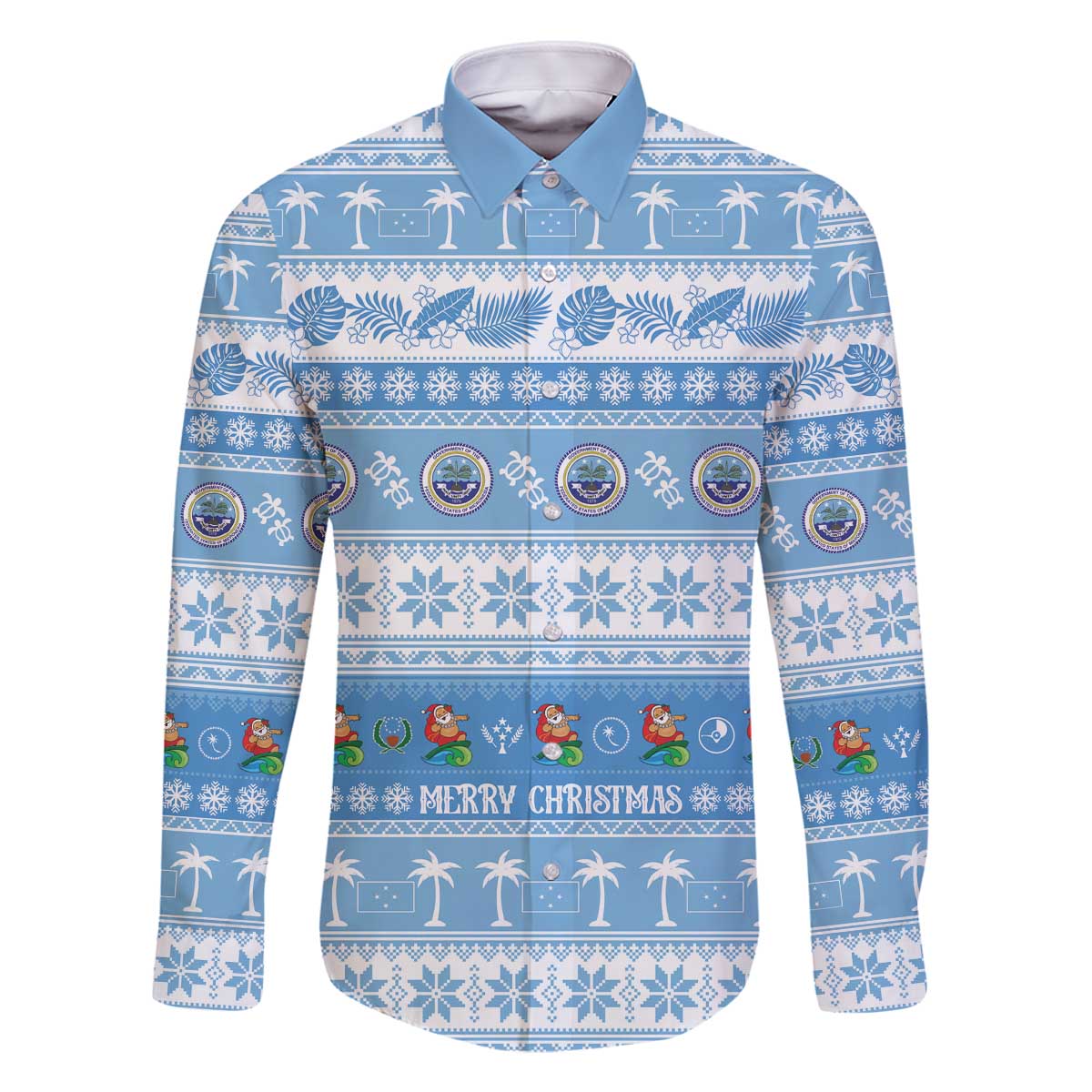 FSM Christmas Family Matching Off The Shoulder Long Sleeve Dress and Hawaiian Shirt Merry Xmas Federated States of Micronesia - Polynesian Pride