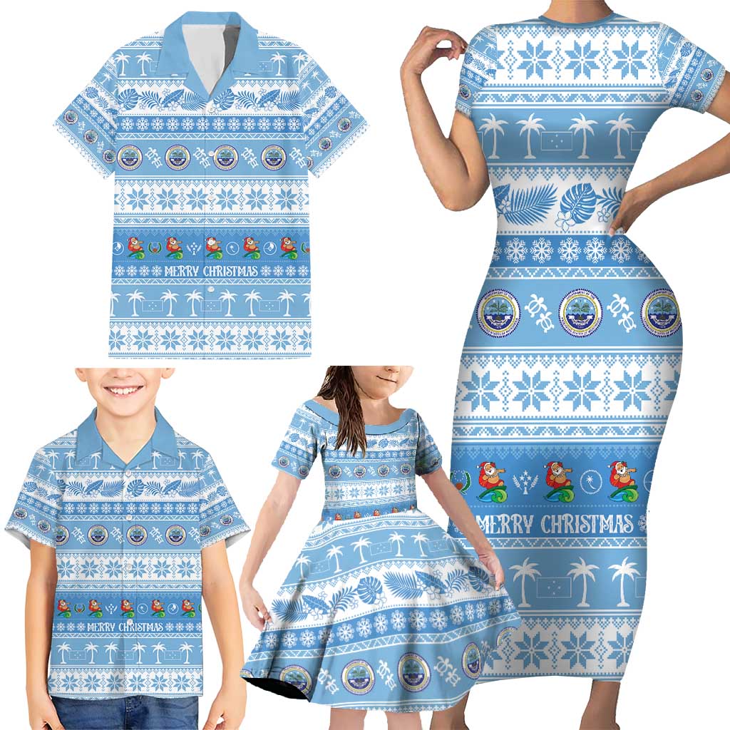 FSM Christmas Family Matching Short Sleeve Bodycon Dress and Hawaiian Shirt Merry Xmas Federated States of Micronesia - Polynesian Pride