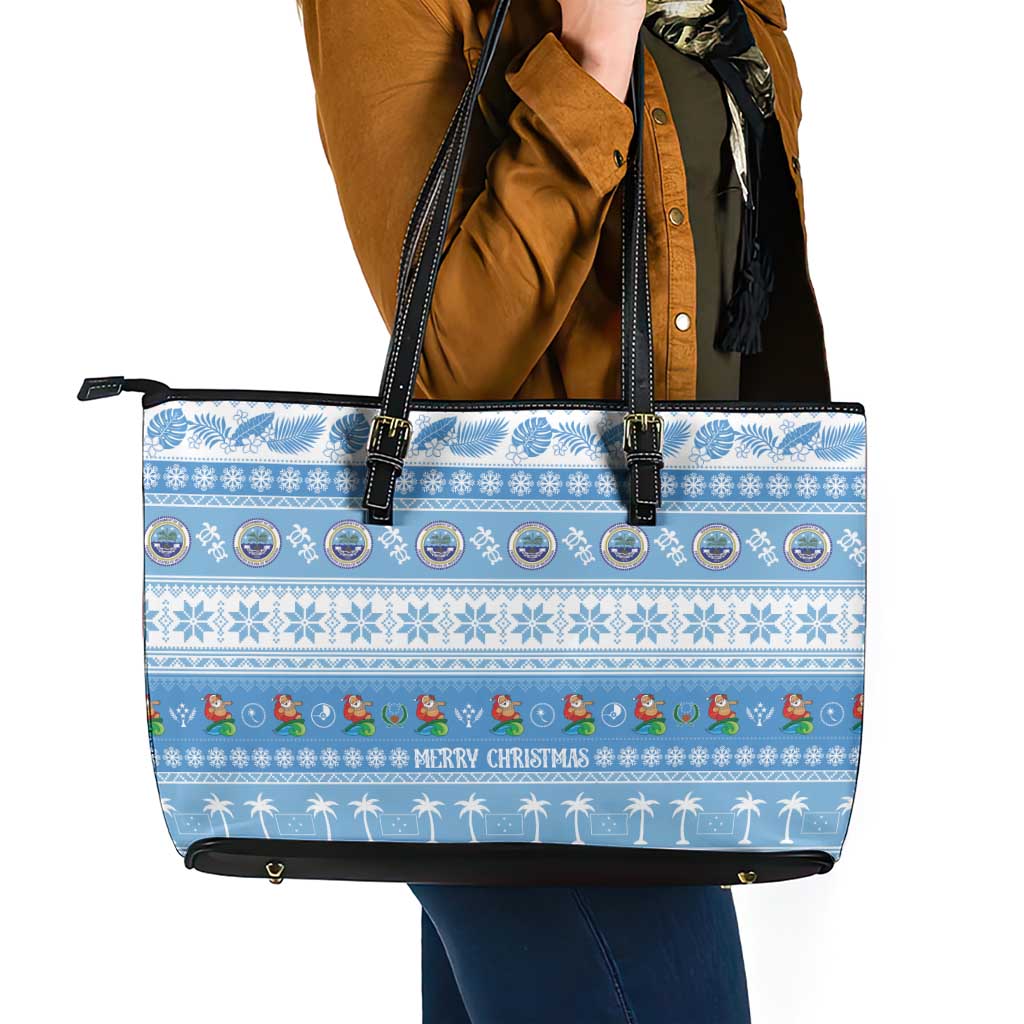 FSM Christmas Leather Tote Bag Merry Xmas Federated States of Micronesia - Polynesian Pride