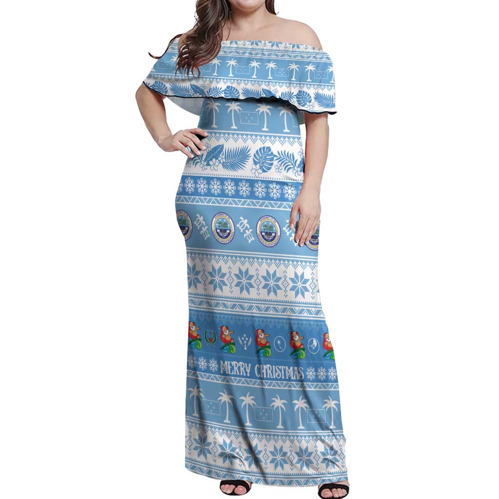 FSM Christmas Off Shoulder Maxi Dress Merry Xmas Federated States of Micronesia LT14 Women Blue - Polynesian Pride