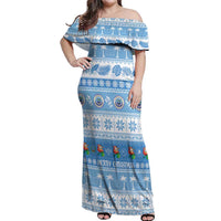 FSM Christmas Off Shoulder Maxi Dress Merry Xmas Federated States of Micronesia LT14 Women Blue - Polynesian Pride