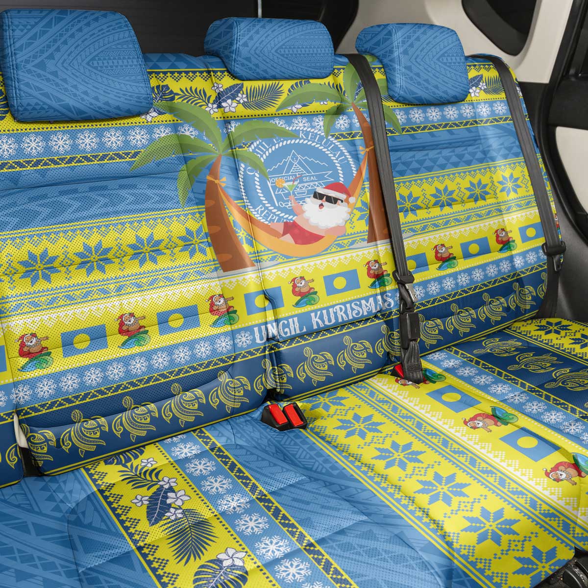 Palau Christmas Back Car Seat Cover Chilling Santa Ungil Kurismas - Polynesian Pride