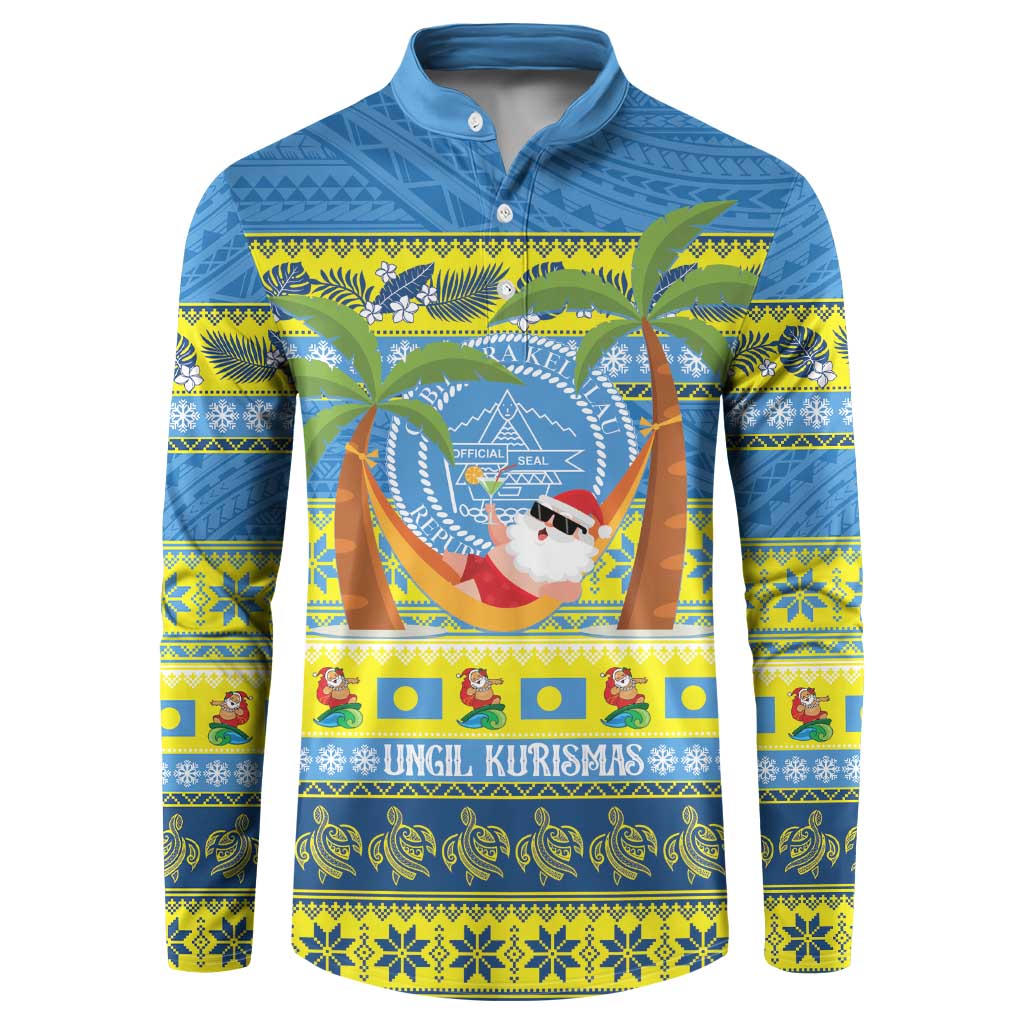Palau Christmas Button Sweatshirt Chilling Santa Ungil Kurismas - Polynesian Pride