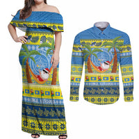 Palau Christmas Couples Matching Off Shoulder Maxi Dress and Long Sleeve Button Shirt Chilling Santa Ungil Kurismas - Polynesian Pride