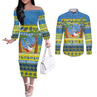 Palau Christmas Couples Matching Off The Shoulder Long Sleeve Dress and Long Sleeve Button Shirt Chilling Santa Ungil Kurismas - Polynesian Pride