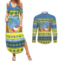 Palau Christmas Couples Matching Summer Maxi Dress and Long Sleeve Button Shirt Chilling Santa Ungil Kurismas - Polynesian Pride