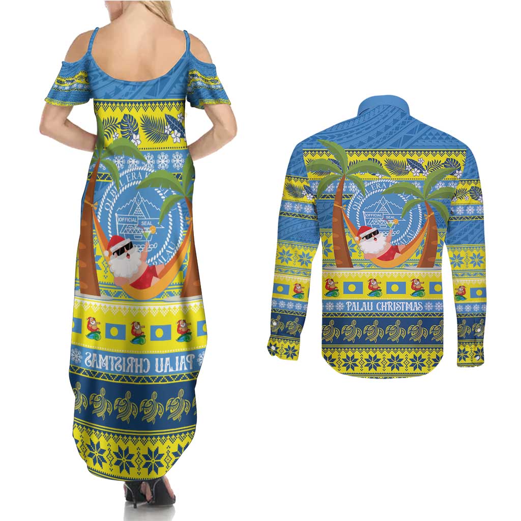 Palau Christmas Couples Matching Summer Maxi Dress and Long Sleeve Button Shirt Chilling Santa Ungil Kurismas - Polynesian Pride