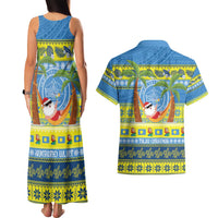 Palau Christmas Couples Matching Tank Maxi Dress and Hawaiian Shirt Chilling Santa Ungil Kurismas - Polynesian Pride