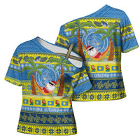 Palau Christmas Cross Shoulder Shirt Chilling Santa Ungil Kurismas - Polynesian Pride