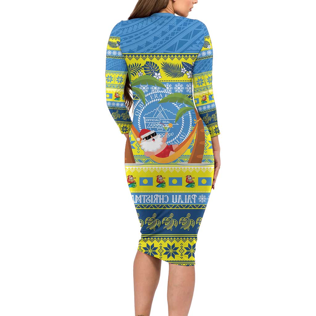 Palau Christmas Family Matching Long Sleeve Bodycon Dress and Hawaiian Shirt Chilling Santa Ungil Kurismas - Polynesian Pride