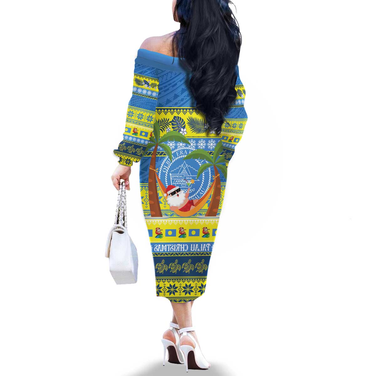 Palau Christmas Family Matching Off The Shoulder Long Sleeve Dress and Hawaiian Shirt Chilling Santa Ungil Kurismas - Polynesian Pride