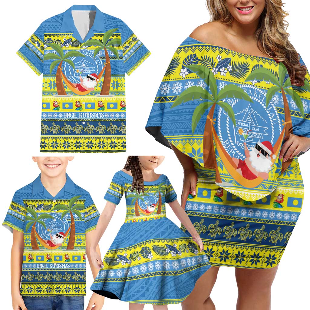 Palau Christmas Family Matching Off Shoulder Short Dress and Hawaiian Shirt Chilling Santa Ungil Kurismas - Polynesian Pride