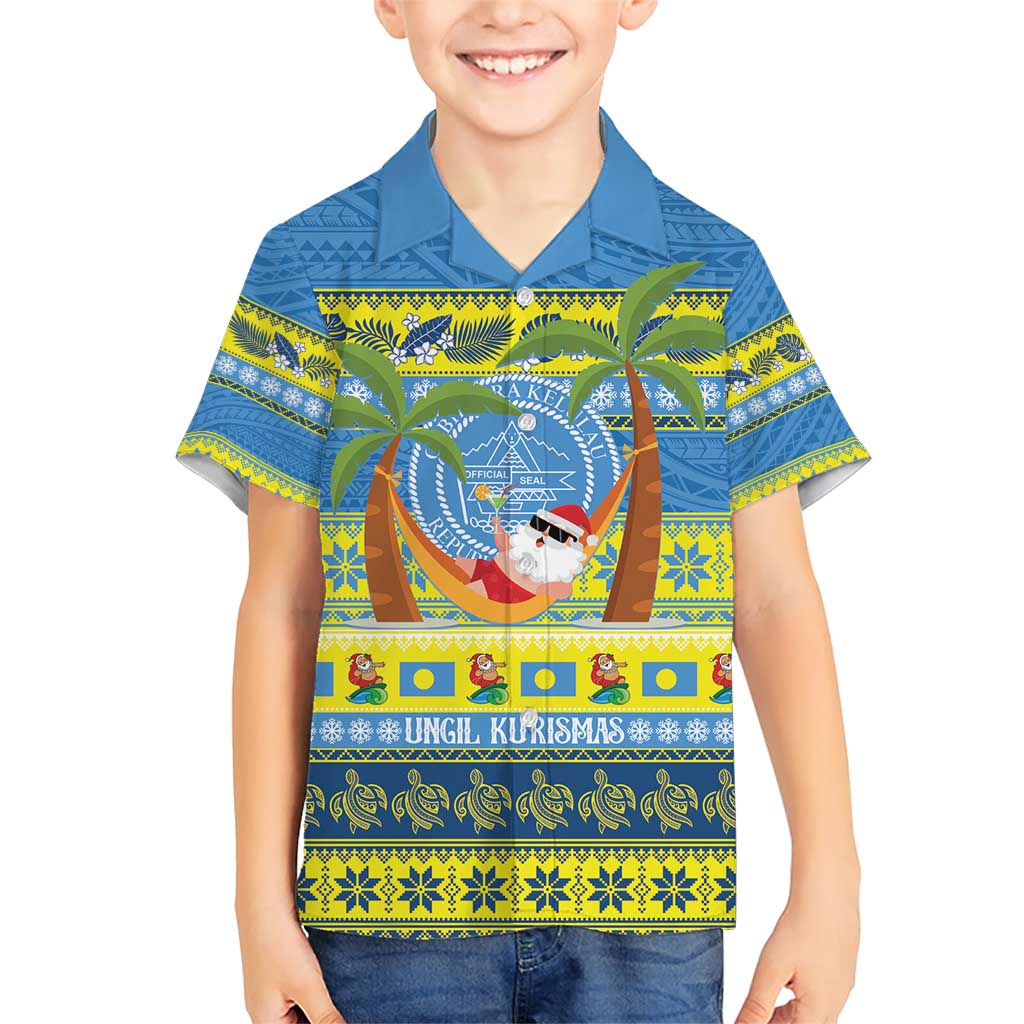 Palau Christmas Family Matching Short Sleeve Bodycon Dress and Hawaiian Shirt Chilling Santa Ungil Kurismas - Polynesian Pride