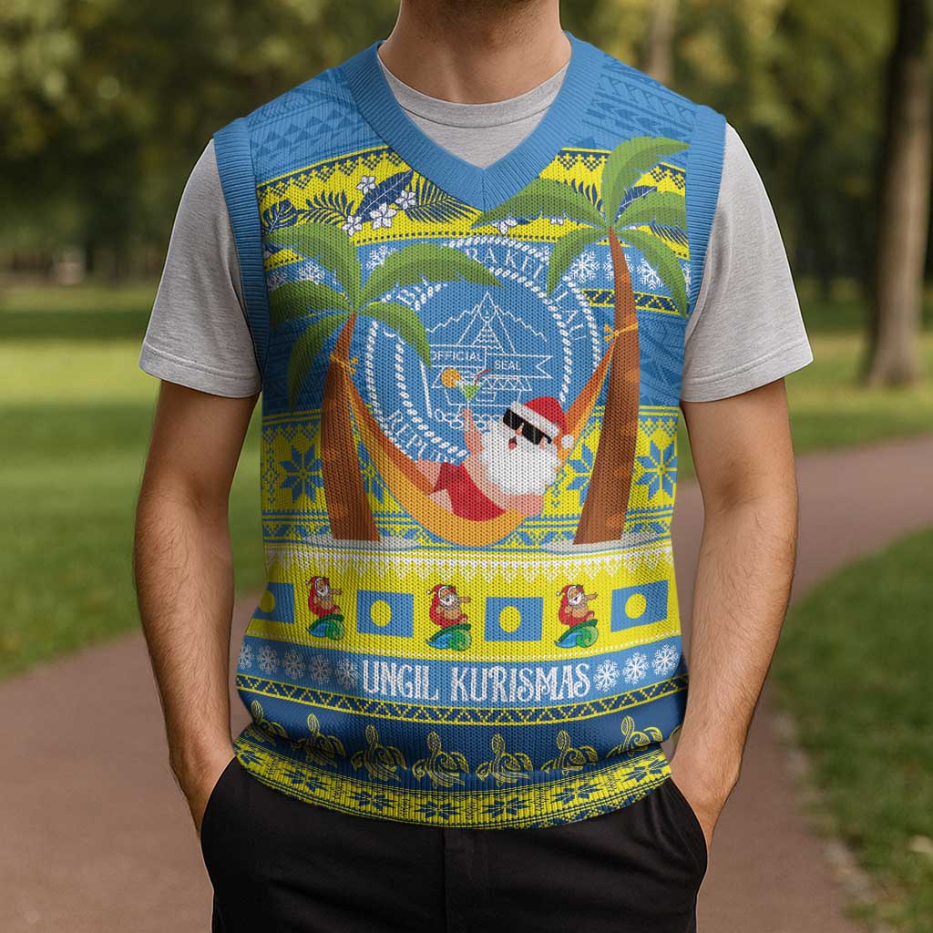 Palau Christmas Knitted V-Neck Vest Chilling Santa Ungil Kurismas - Polynesian Pride