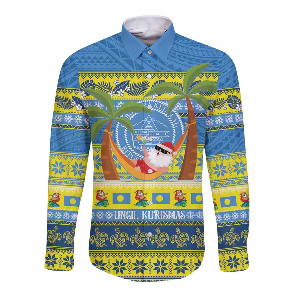 Palau Christmas Long Sleeve Button Shirt Chilling Santa Ungil Kurismas - Polynesian Pride