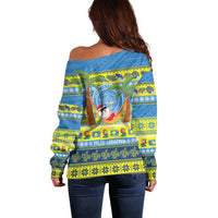 Palau Christmas Off Shoulder Sweater Chilling Santa Ungil Kurismas - Polynesian Pride