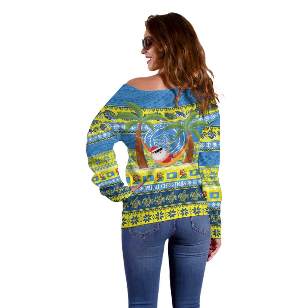 Palau Christmas Off Shoulder Sweater Chilling Santa Ungil Kurismas - Polynesian Pride