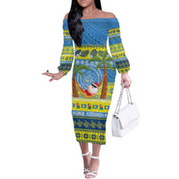 Palau Christmas Off The Shoulder Long Sleeve Dress Chilling Santa Ungil Kurismas LT14 Women Yellow - Polynesian Pride