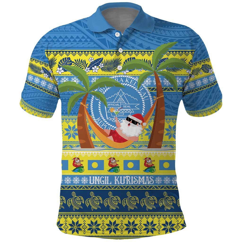 Palau Christmas Polo Shirt Chilling Santa Ungil Kurismas - Polynesian Pride