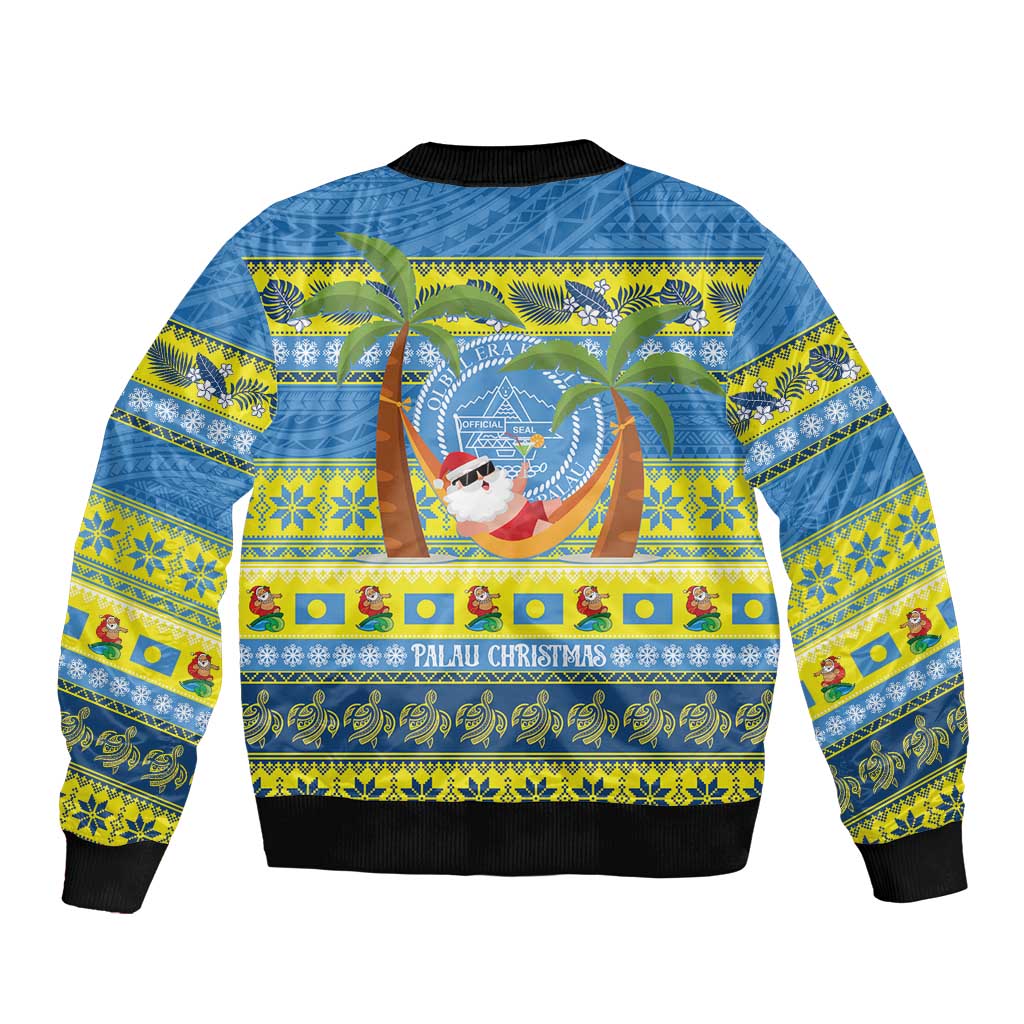 Palau Christmas Sleeve Zip Bomber Jacket Chilling Santa Ungil Kurismas - Polynesian Pride