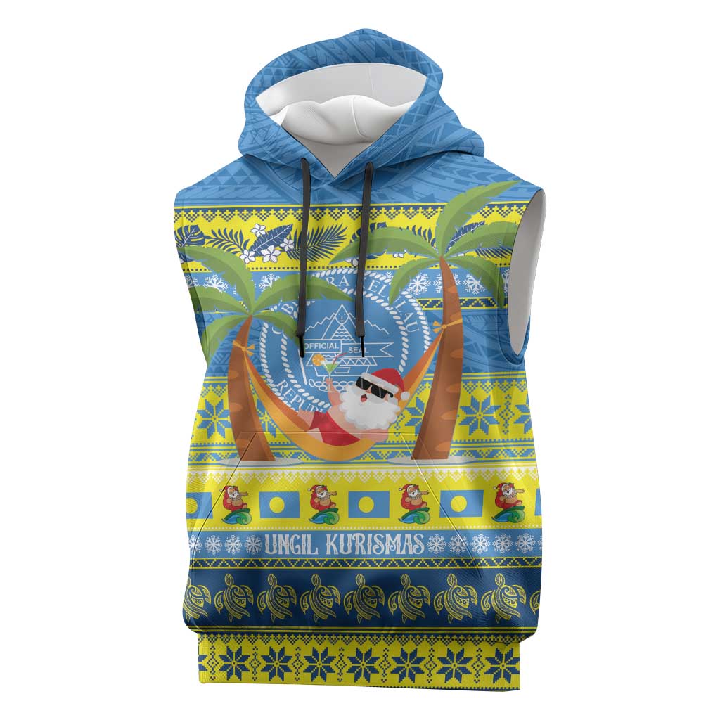 Palau Christmas Sleeveless Hoodie Chilling Santa Ungil Kurismas - Polynesian Pride