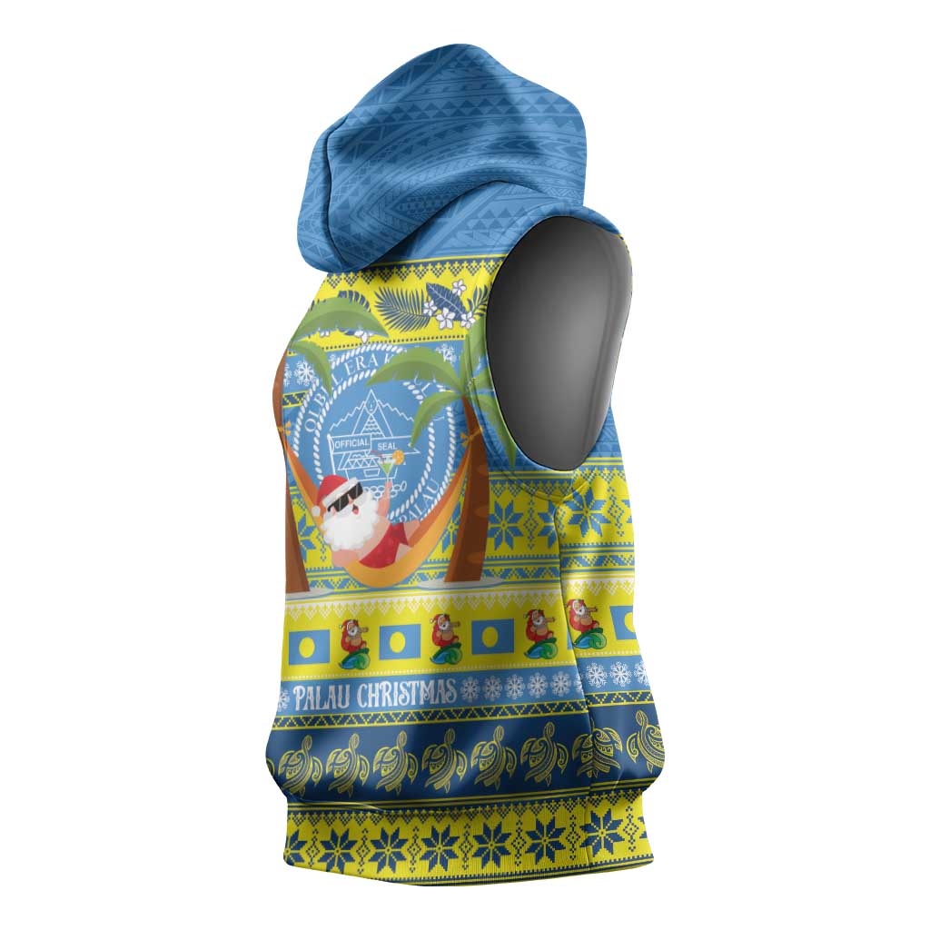 Palau Christmas Sleeveless Hoodie Chilling Santa Ungil Kurismas - Polynesian Pride