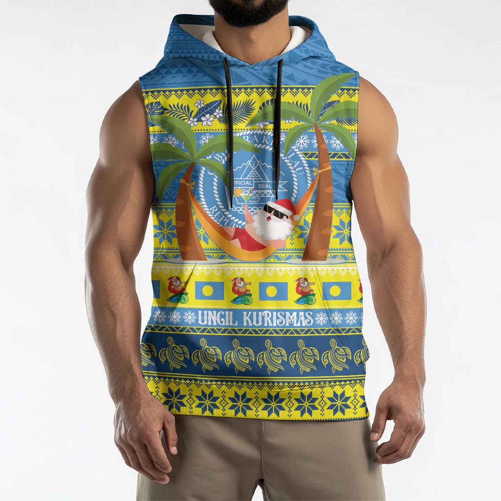 Palau Christmas Sleeveless Hoodie Chilling Santa Ungil Kurismas - Polynesian Pride